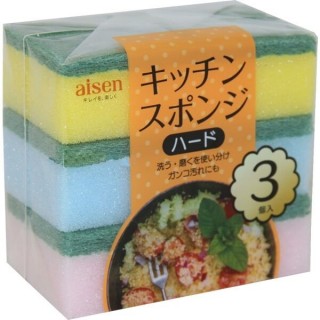 AISEN KOUGYOU BIOSIL Губка для мытья посуды из поролона с антибактериальной обработкой, 3 шт.