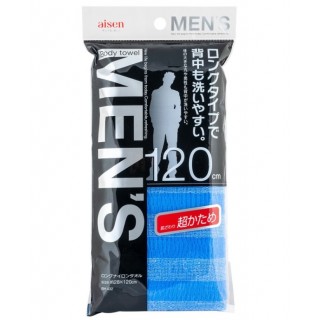 Японская массажная мочалка Aisen Long сверхжесткая удлиненная синяя в полоску, 28x120 см.