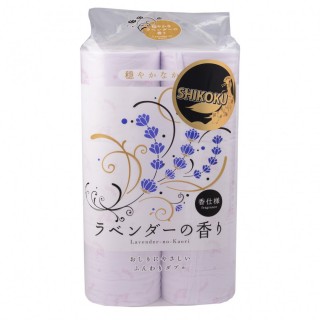SHIKOKU TOKUSHI Lavender-no-kaori Парфюмированная туалетная бумага, 2-х слойная, с ароматом лаванды, 30 м (12 рулонов)