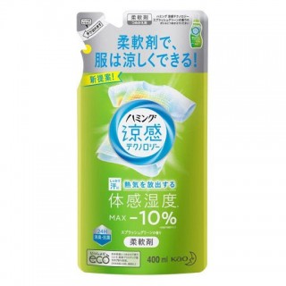Кондиционер для белья с эффектом охлаждения одежды KAO Humming Cool Technology Splash Green, с ароматом трав и лимона, сменная упаковка, 400 мл.