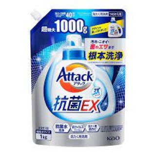 KAO Attack 3X Концентрированное жидкое средство для стирки "Тройная сила", с ароматом свежести,  сменная упаковка, 1000 г.