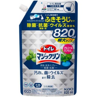 KAO Toilet Magiclean Deodorant & Clean Spray Чистящее и дезодорирующиее средство для туалета с ароматом мяты и цитрусов, сменная упаковка, 820 мл.