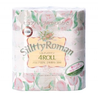 Двухслойная туалетная бумага парфюмированная с ароматом цветов SHIKOKU TOKUSHI Silltty Roman, 30 м. 4 рулона