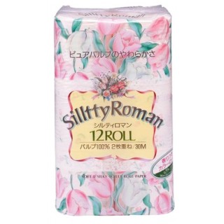 Двухслойная туалетная бумага парфюмированная с ароматом цветов SHIKOKU TOKUSHI Silltty Roman, 30 м, 12 рулонов