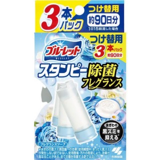 KOBAYASHI Bluelet Stampy Super Mint Дезодорирующий очиститель-цветок для туалетов, с ароматом мыла и свежести, запасной блок, 28 гр. * 3 шт. 