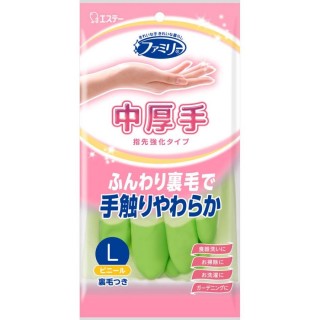 ST Family Vinyl Glove Medium Перчатки виниловые для бытовых и хозяйственных нужд, с антибактериальной обработкой поверхности и уплотнением кончиков пальцев, средней толщины, размер L (зеленые)