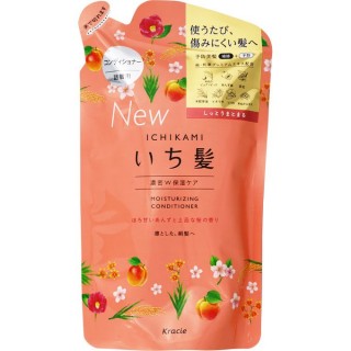 Бальзам-ополаскиватель интенсивно увлажняющий Kracie Ichikami для поврежденных волос с маслом абрикоса, сменная упаковка, 340 мл.