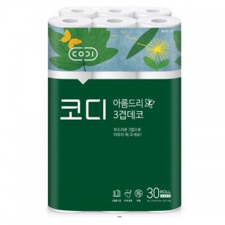 Мягкая туалетная бумага CODI Arumdree Deco (трёхслойная, с цветным тиснёным рисунком), Ssangyong, 27 м х 30 рулонов