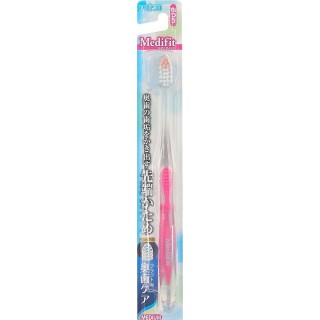 EBISU Medifit Зубная щетка с прямым срезом ворса, зоной для очищения дальних зубов и прорезиненной ручкой, 4-рядная, средней жесткости