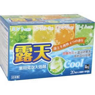 Соль для ванны на основе углекислого газа  "Fuso Kagaku" "Cool"  с охлаждающим эффектом и ароматом мяты, грейпфрута, апельсина и лайма (20 таблеток*40 гр.)