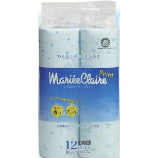 Туалетная бумага двухслойная IDESHIGYO "MARIEE CLAIRE", с принтом, 27.5 м, 12 рулонов