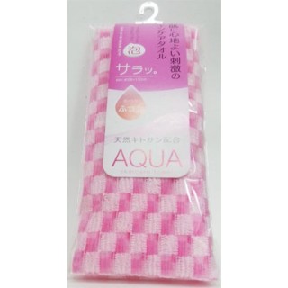 Японская массажная мочалка Aisen AQUA с хитозаном средней жесткости ярко розовая в клетку