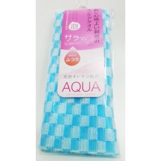 Японская массажная мочалка Aisen AQUA с хитозаном средней жесткости ярко голубая в клетку Арт. 207430