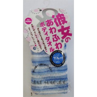 Японская массажная мочалка Aisen FOR WOMEN мягкая эластичная голубая в полоску. Арт. 234214