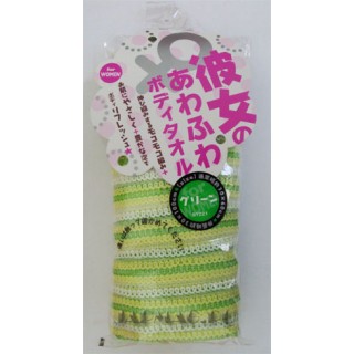 Японская массажная мочалка Aisen FOR WOMEN мягкая эластичная зеленая в полоску. Арт. 234221