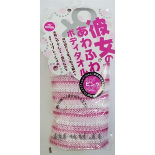 Японская массажная мочалка Aisen FOR WOMEN мягкая эластичная розовая в полоску. Арт. 234238