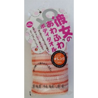 Японская массажная мочалка Aisen FOR WOMEN мягкая эластичная оранжевая в полоску. Арт. 234245