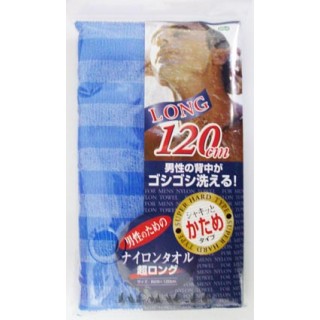 Японская массажная мочалка Aisen MEN"S жесткая удлиненная синяя в полоску