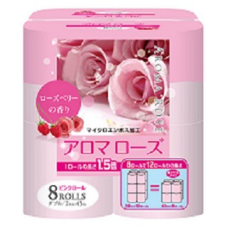 Туалетная бумага двухслойная FUJIEDA SEISHI аромат розы, 45 м, 8 рулонов. Арт. 160515
